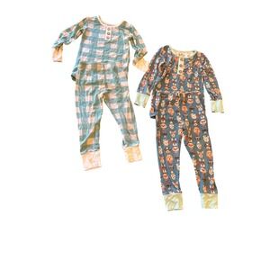 Made By Molly 2T Toddler Pajama Set Button Front Viscose/Spandex Green Checkered